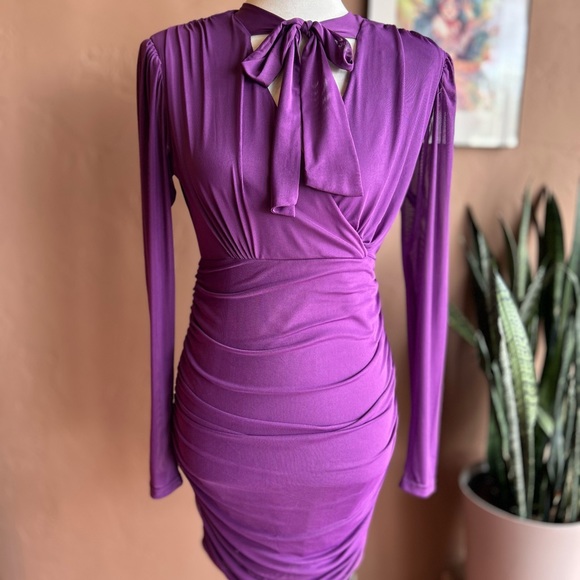 Purple Sheer Long Sleeve Mini Dress NWT - Picture 10 of 12